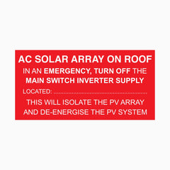 AC SOLAR ARRAY ON ROOF SIGN