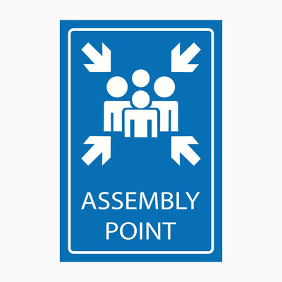 Assembly Point Blue Background Sign