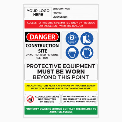 CONSTRUCTION SITE ENTRY BUILDING SIGN - Your Logo and Contact Details