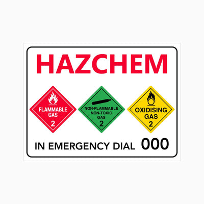 HAZCHEM Three Symbol Sign Flammable, Non-Flammable, Oxidising Gas Class 2