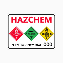 HAZCHEM Three Symbol Sign Flammable, Non-Flammable, Oxidising Gas Class 2