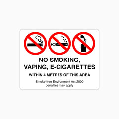 NO SMOKING, VAPING, E-CIGARETTES WITHIN 4 METERS OF THIS AREA SIGN