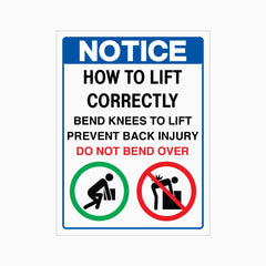 HOW TO LIFT CORRECTLY SIGN