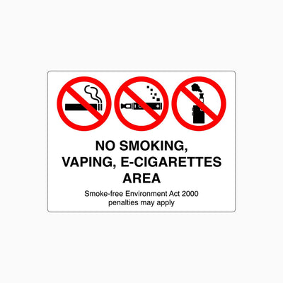 NO SMOKING, VAPING, E-CIGARETTES AREA SIGN