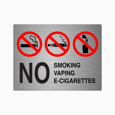 NO SMOKING - VAPING - E-CIGARETTES SIGN Aluminium silver background