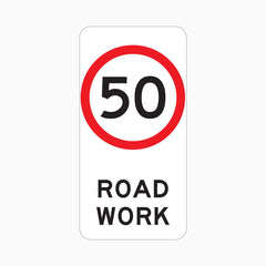 50 SPEED LIMIT ROAD WORK SIGN