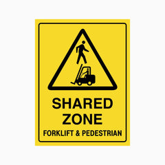CAUTION SHARED ZONE, FORKLIFT AND PEDESTRIAN SIGN