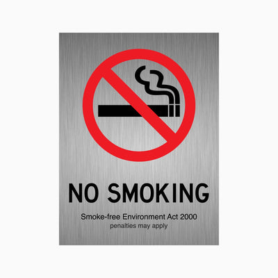 NO SMOKING SMOKE FREE ENVIRONMENT ACT 2000 SIGN SILVER ALUMINIUM