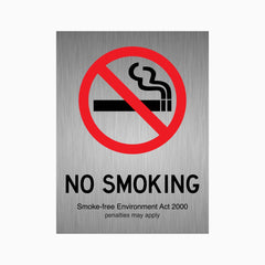 NO SMOKING SMOKE FREE ENVIRONMENT ACT 2000 SIGN SILVER ALUMINIUM