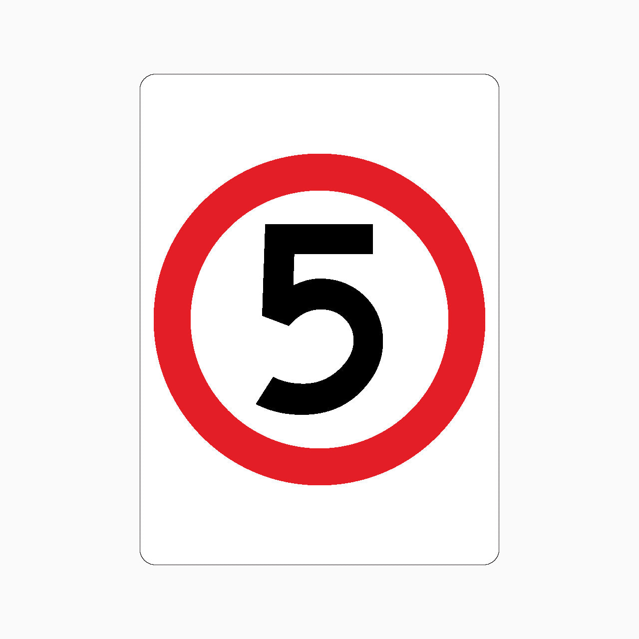 Traffic sign with number 5 inside a red circle on a white background