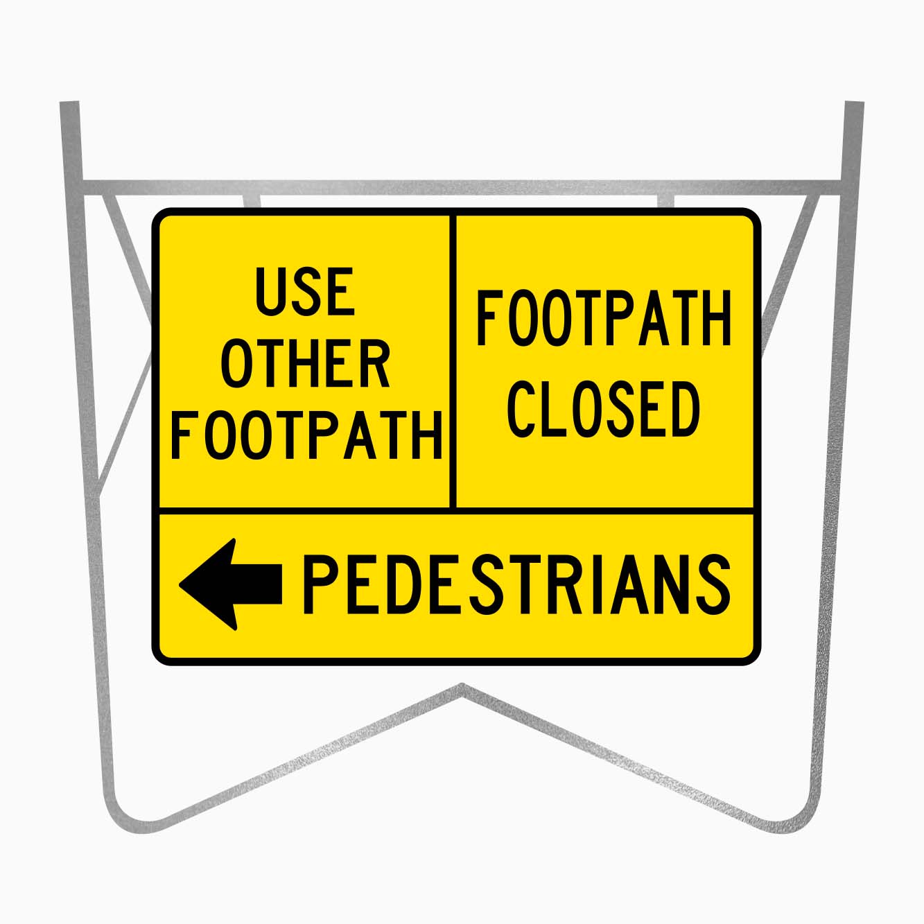 USE OTHER FOOTPATH, FOOTPATH CLOSED, PEDESTRIANS LEFT SIGN - GET SIGNS