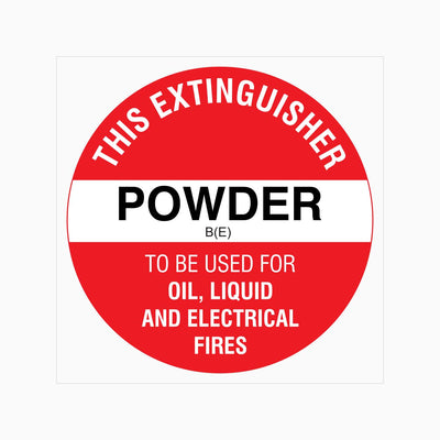 THIS EXTINGUISHER POWDER B(E) SIGN