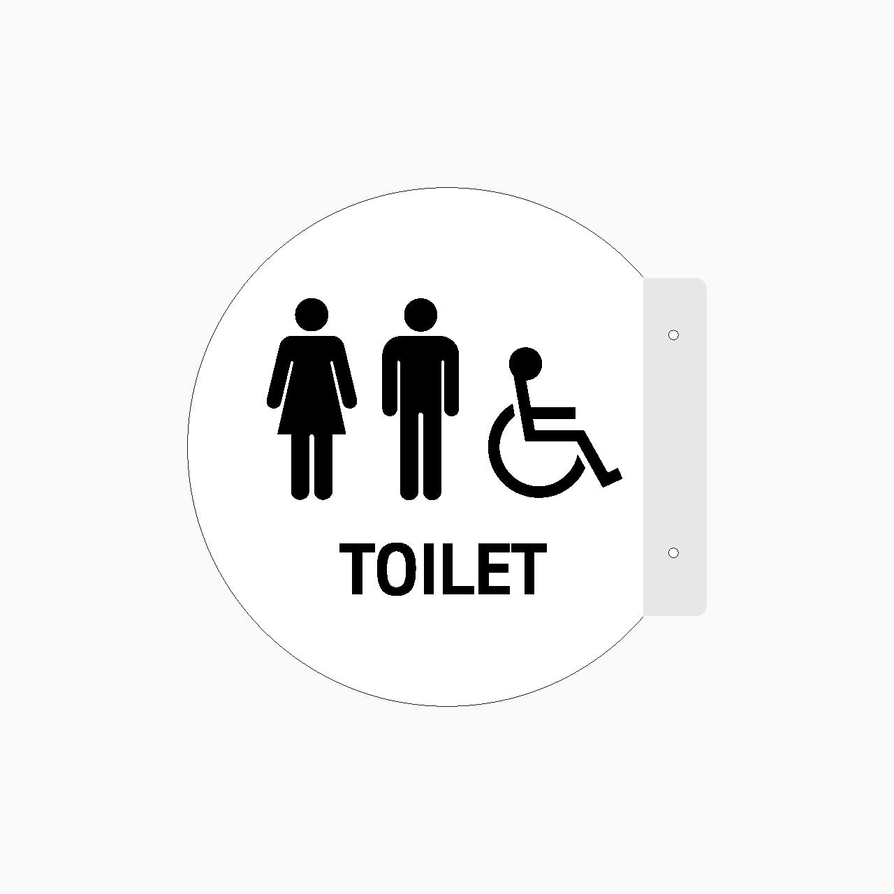 Double Sided Circle Blade Female and Male and Disabled Toilet Sign