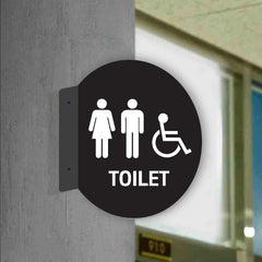 Double Sided Circle Blade Female and Male and Disabled Toilet Sign