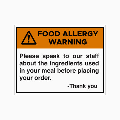 FOOD ALLERGY WARNING SIGN