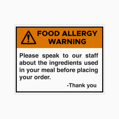 FOOD ALLERGY WARNING SIGN