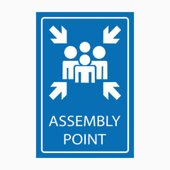 Assembly Point Blue Background Sign