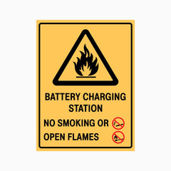 WARNING BATTERY CHARGING STATION NO SMOKING OR OPEN FLAMES SIGN