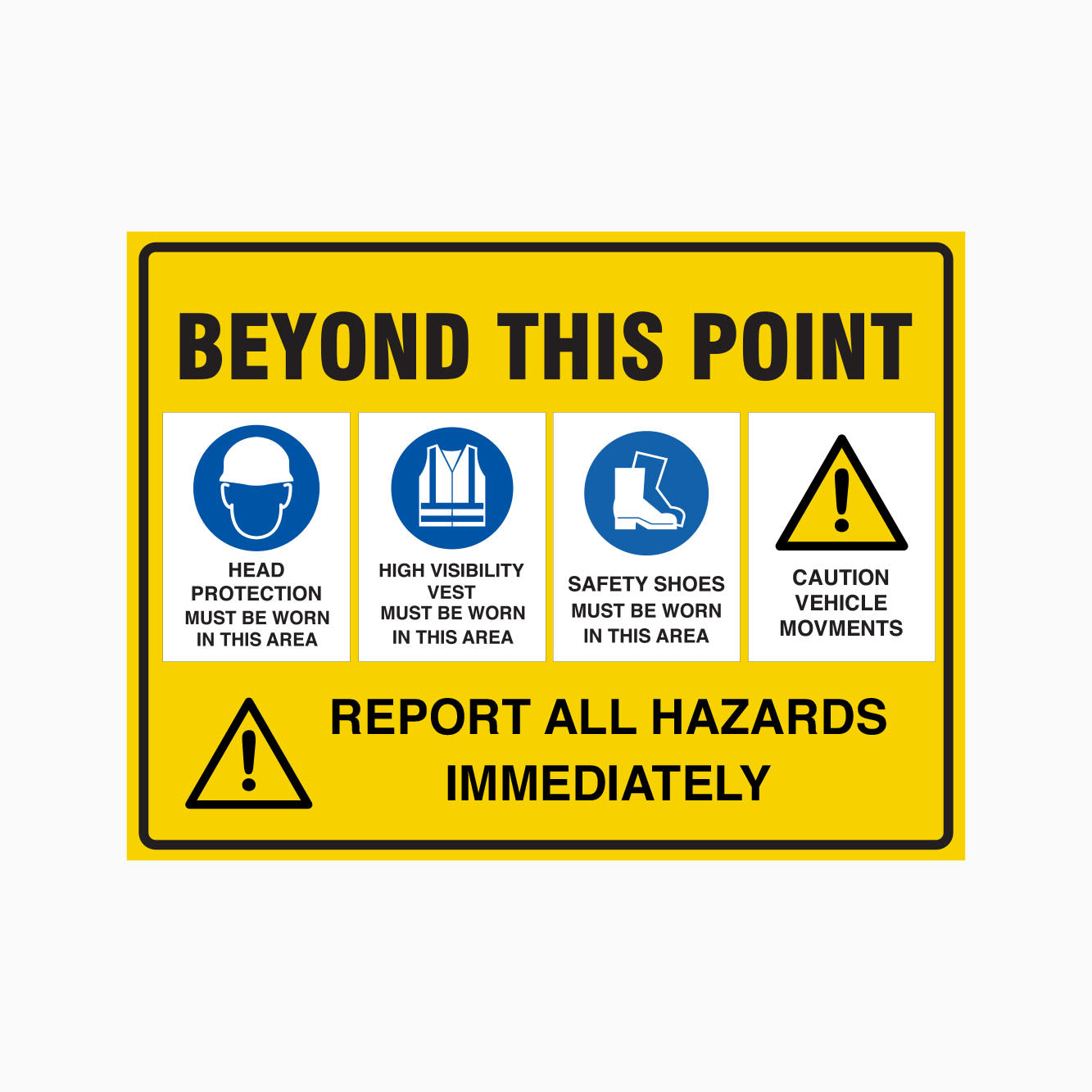 BEYOND THIS POINT REPORT ALL HAZARDS IMMEDIATLY SIGN - GET SIGNS