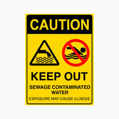 CAUTION KEEP OUT SEWAGE CONTAMINATED WATER SIGN