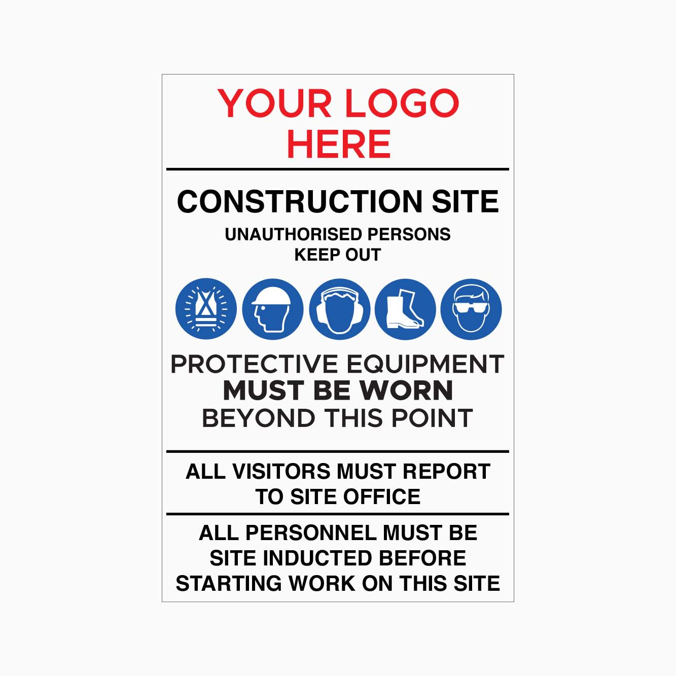 CONSTRUCTION SITE ENTRY SIGN - Your Logo and Emergency Contact Details 