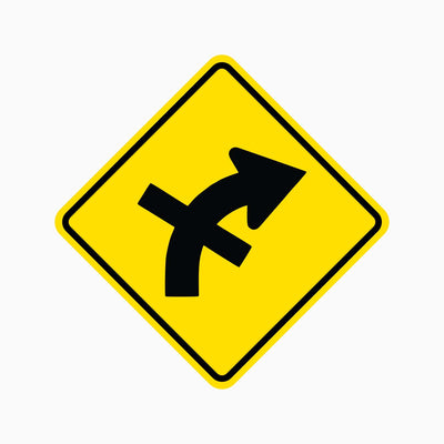 CROSSROAD ON CURVED RIGHT SIGN