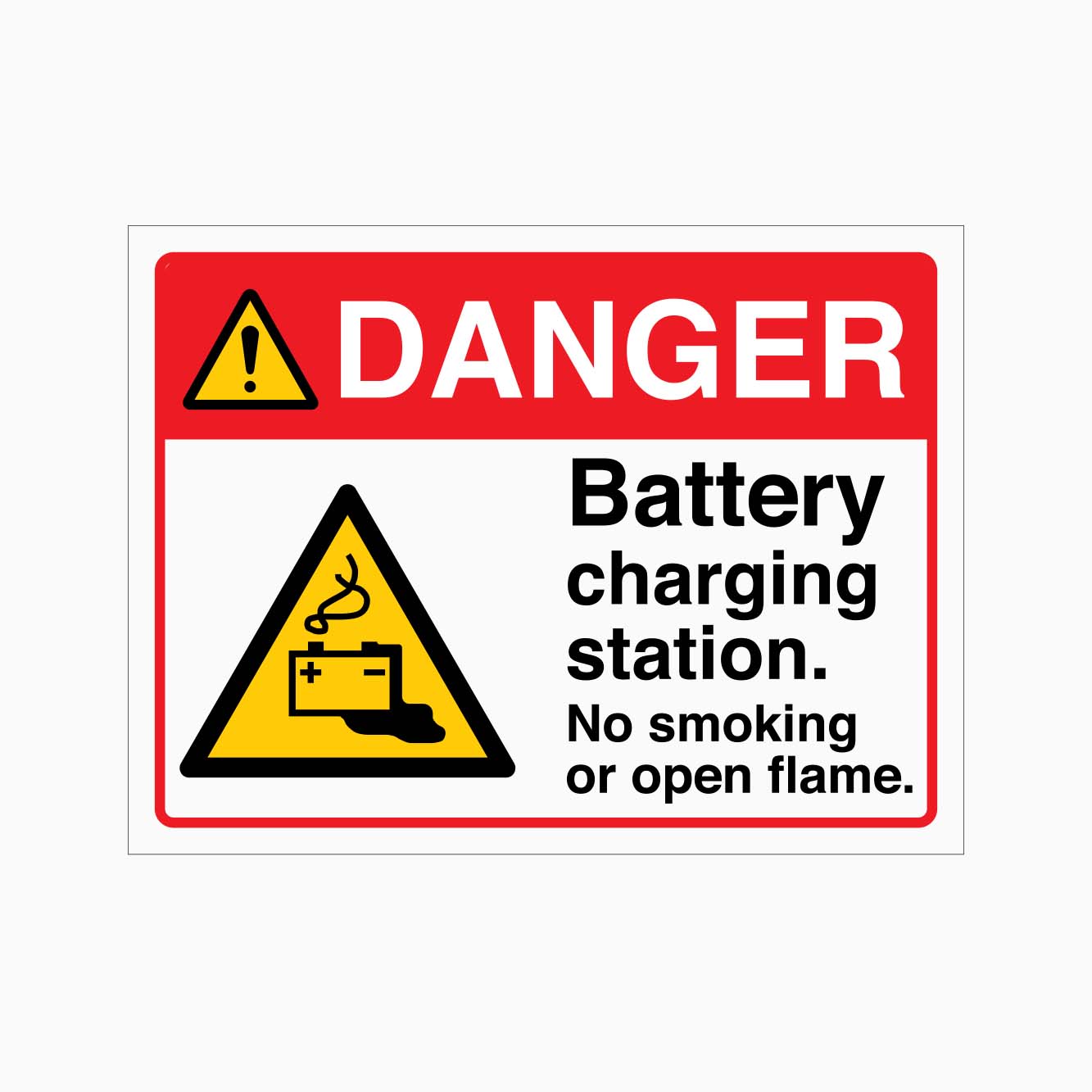 DANGER BATTERY CHARGING STATION NO SMOKING OR OPEN FLAME SIGN