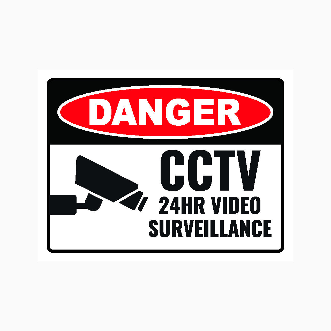 CCTV surveillance warning sign with 'Danger' and camera icon on a white background