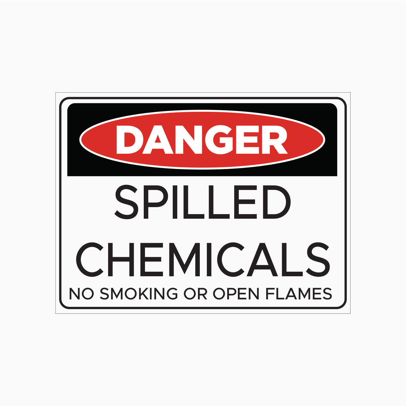 SPILLED CHEMICALS - NO SMOKING OR OPEN FLAMES SIGN - DANGER SIGN