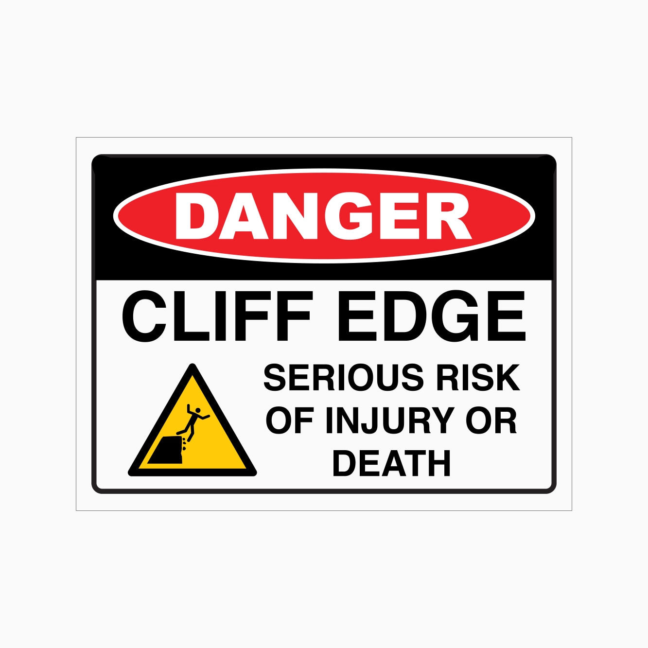 DANGER CLIFF EFGR SERIOUS RISK OF INJURY OR DEATH SIGN