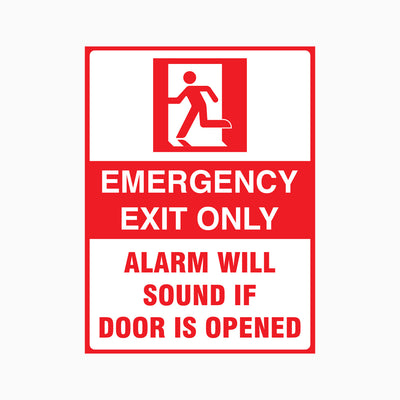 EMERGENCY EXIT ONLY ALARM WILL SOUND SIGN
