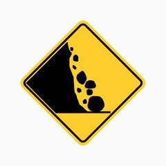 WARNING FALLEN ROCKS Left SIGN