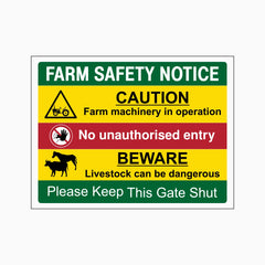 Warning Farm Machinery, Livestock & Authorised Access Only Sign