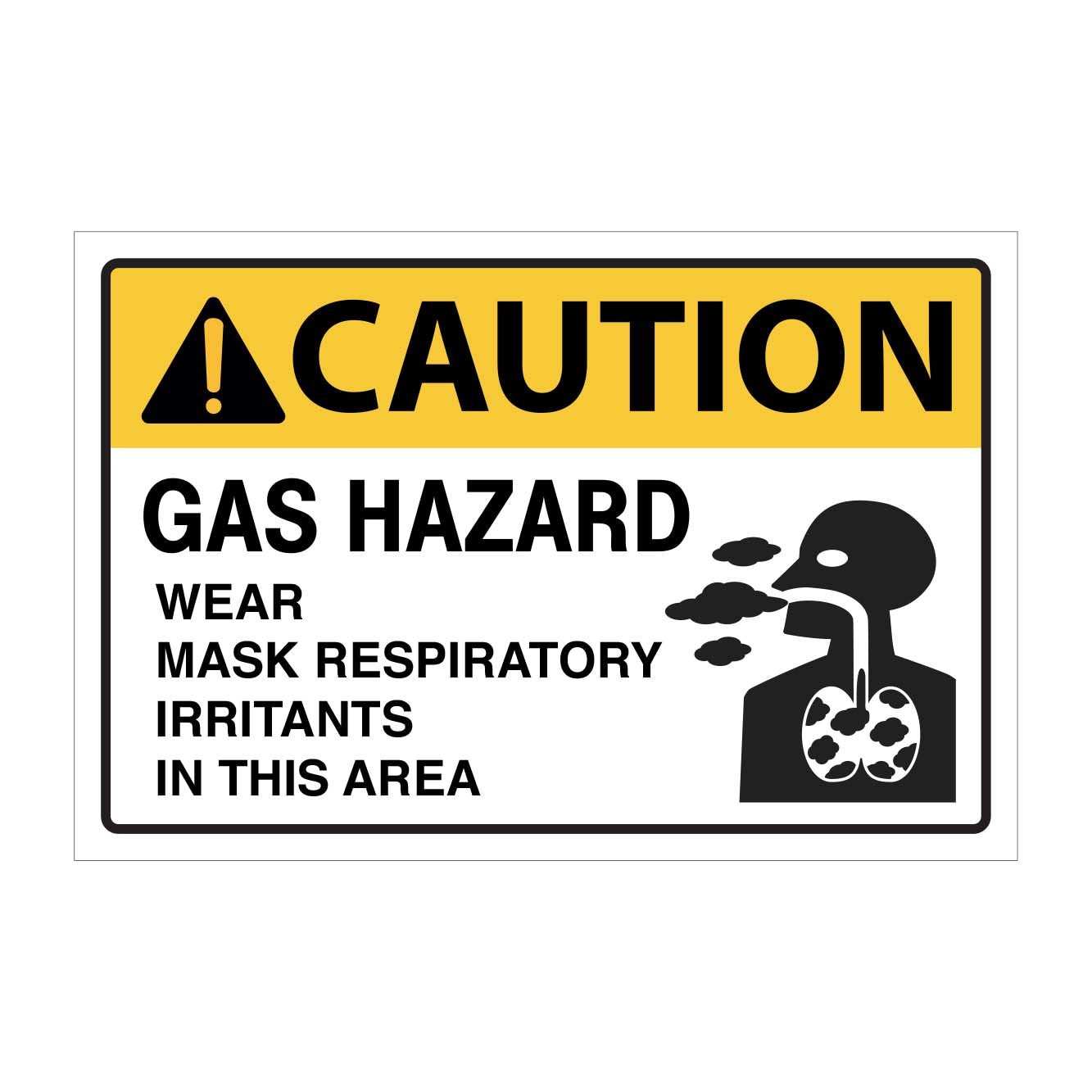 CAUTION GAS HAZARD WEAR MASK RESPIRATORY IRRITANTS IN THIS AREA SIGN - GET SIGNS