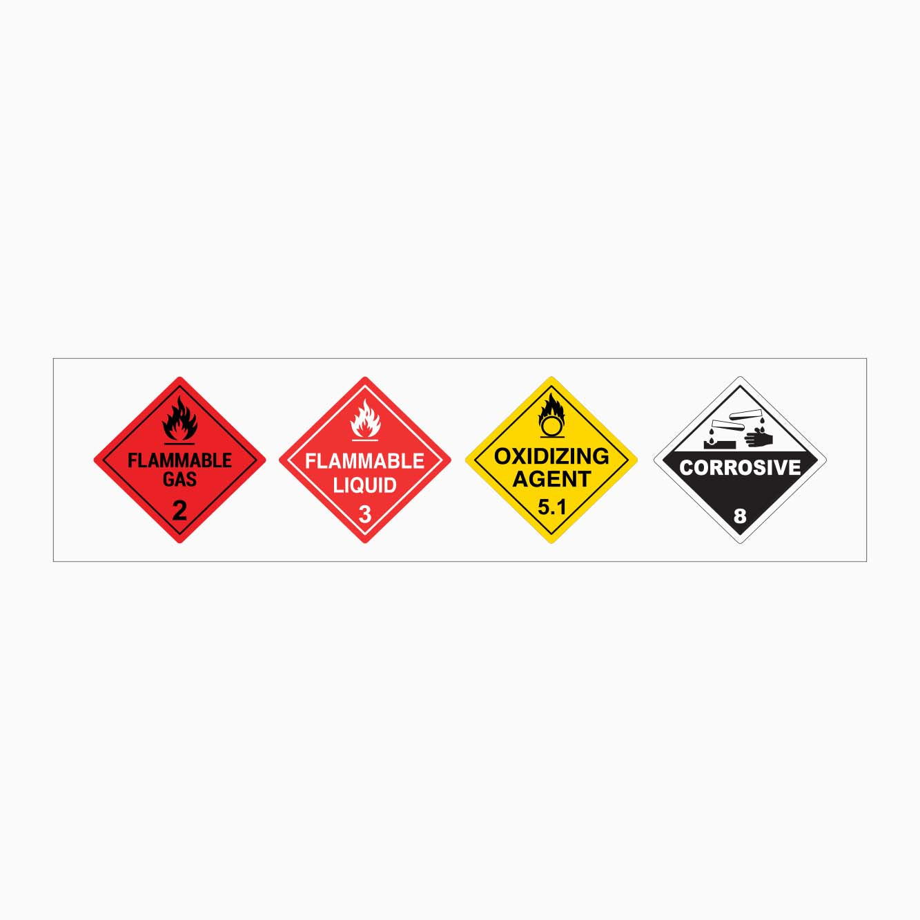 FLAMMABLE GAS 2 - FLAMMABLE LIQUID 3 - OXIDIZING AGENT 5.1 - CORROSIVE 8 SIGN - GET SIGNS