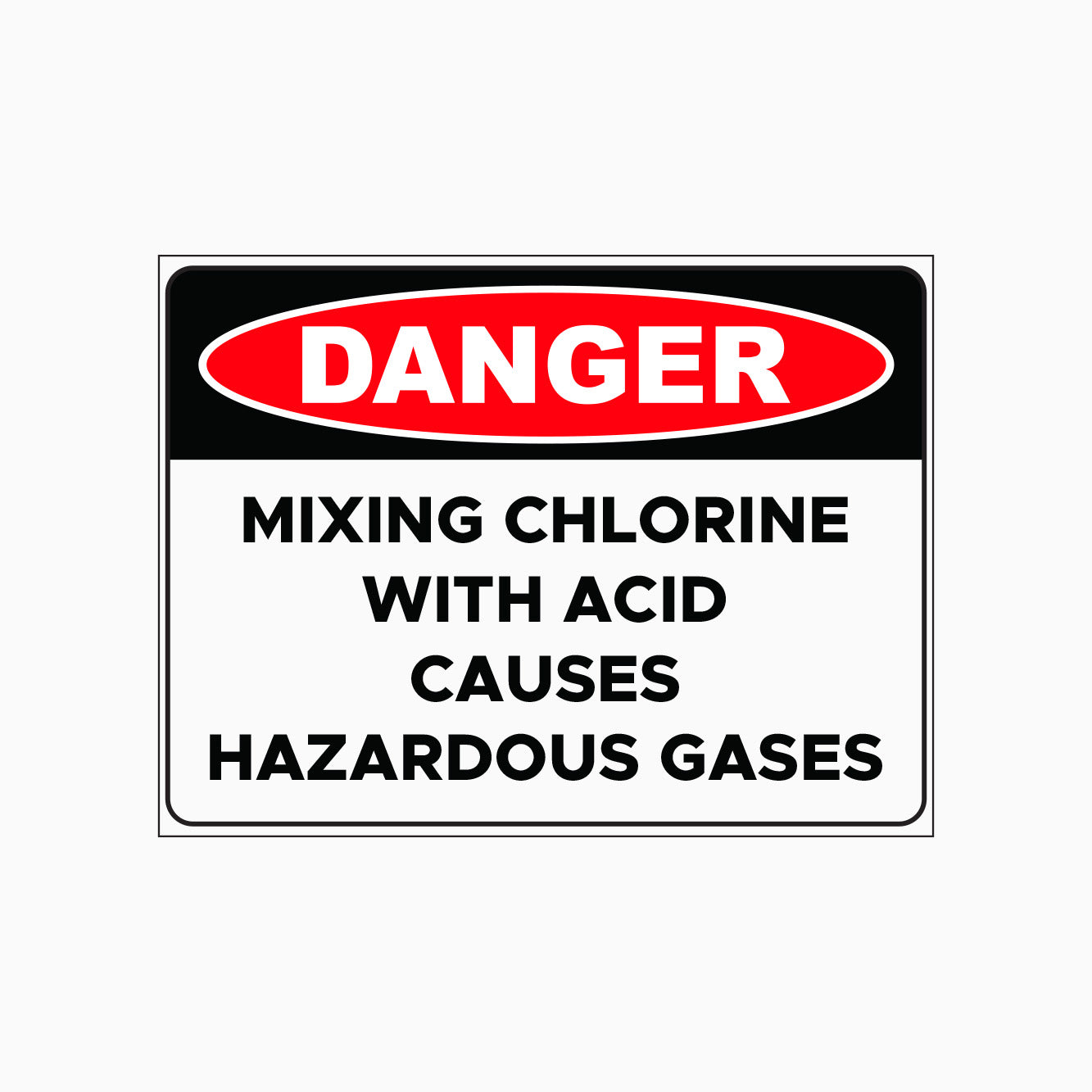DANGER SIGN - MIXING CHLORINE WITH ACID CAUSES HAZARDOUS GASAS SIGN
