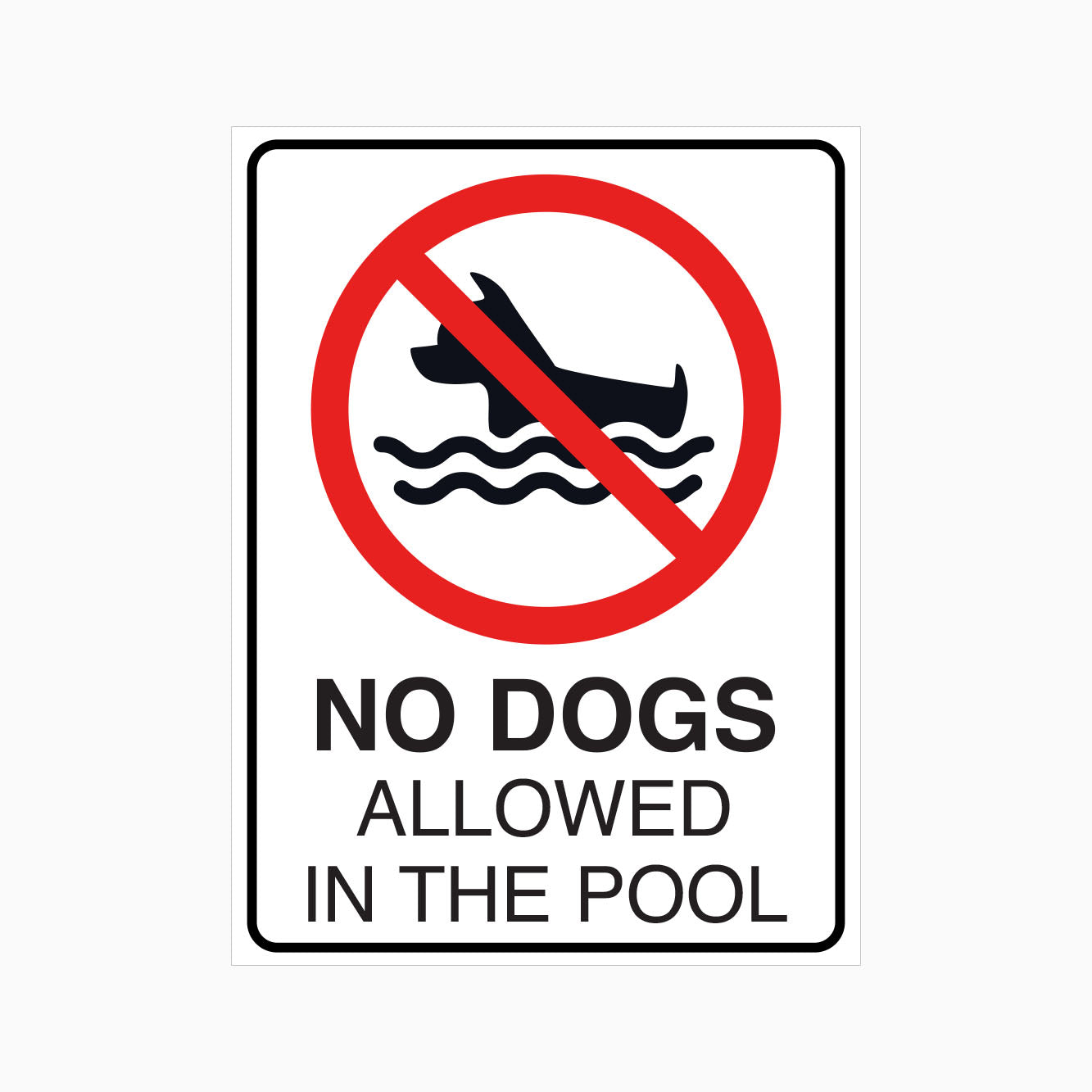 NO DOGS ALLOWED IN THE POOL SIGN