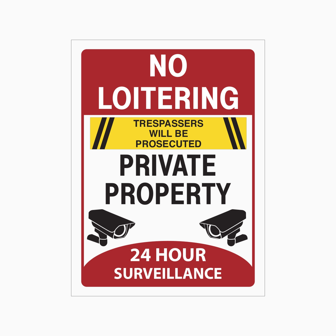 NO LOITERING TRESPASSERS WILL BE PROSECUTED PRIVATE PROPERTY 24 HOUR SURVEILLANCE SIGN - GET SIGNS