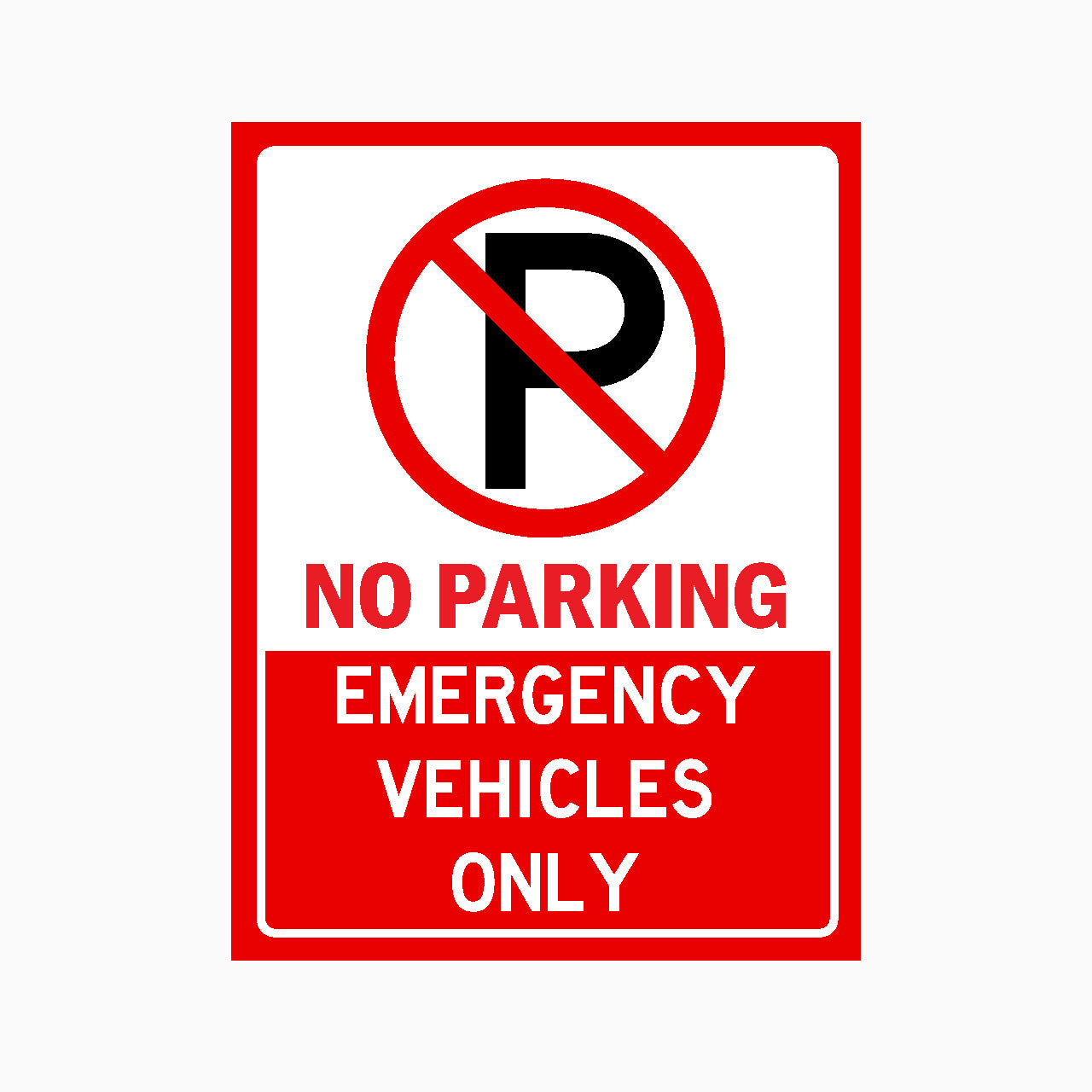 No parking emergency vehicles only sign with red border and text.