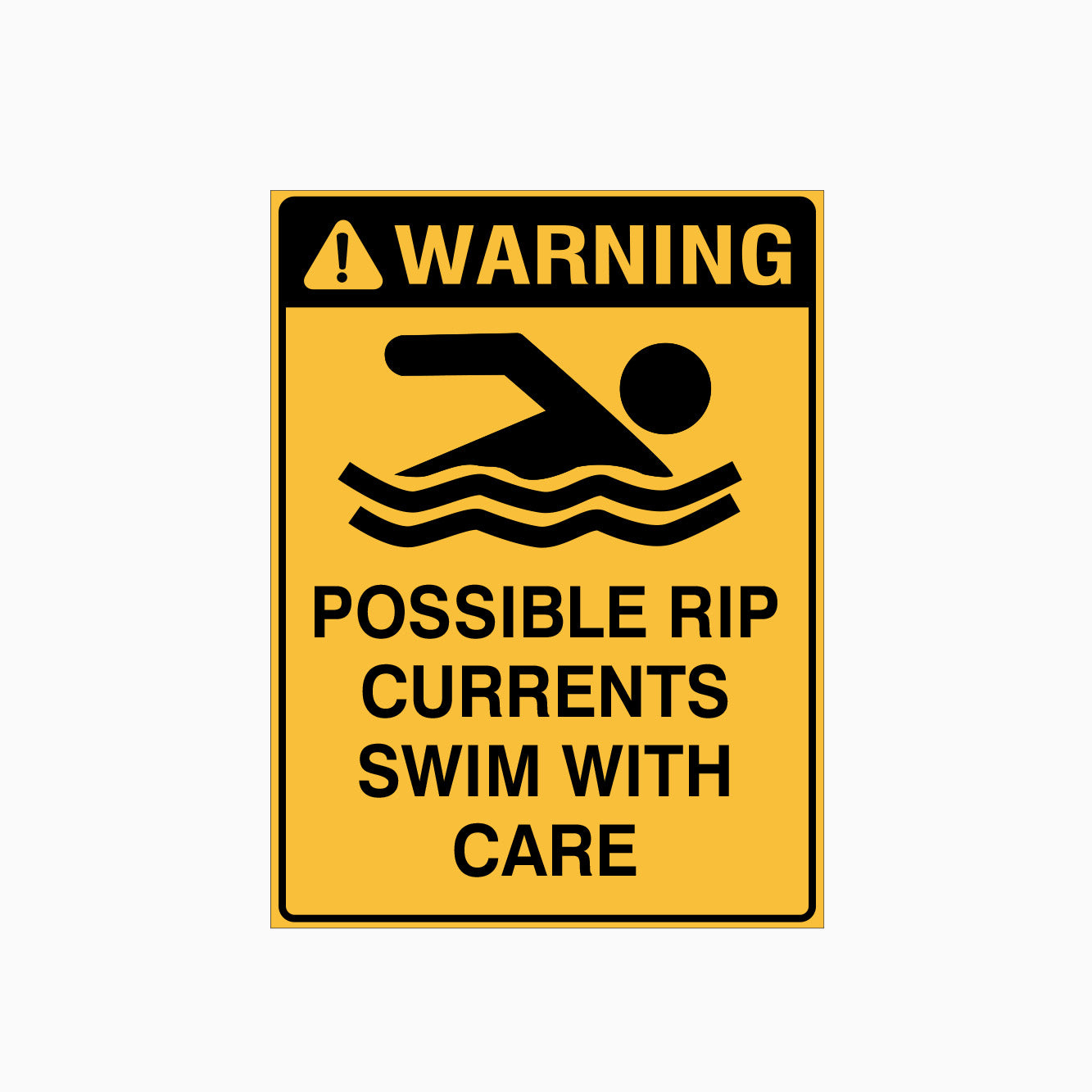 WARNING SIGN - POSSIBLE RIP CURRENTS SWIM WITH CARE SIGN