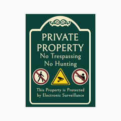 PRIVATE PROPERTY - NO TRESPASSING - NO HUNTING SIGN
