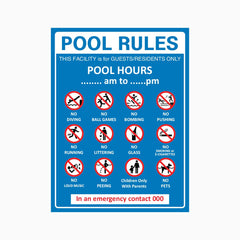 POOL RULES GUESTS AND RESIDENTS ONLY AND POOL HOURS SIGN