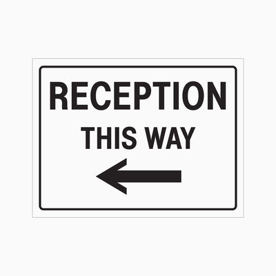 RECEPTION THIS WAY LEFT ARROW SIGN