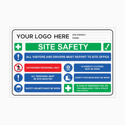 SAFETY FIRST CONDITION SITE ENTRY SIGN - Your Logo and Contact Details