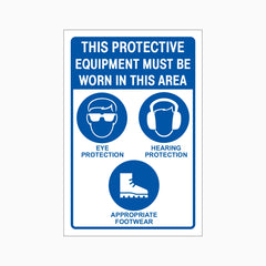 Protective Equipment Must Be Worn Sign – Eye, Hearing & Foot Protection