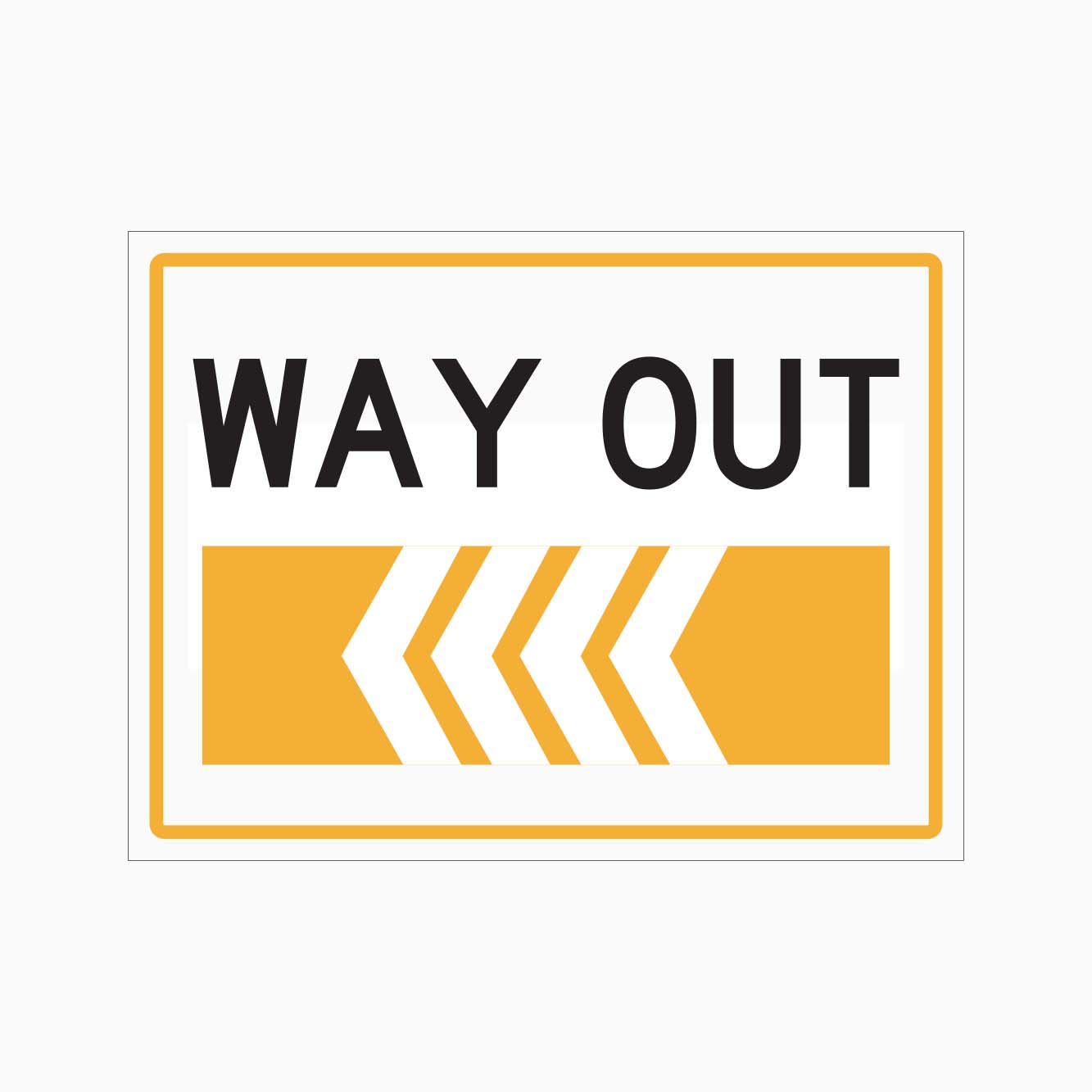 Way out sign with yellow left arrows on a white background
