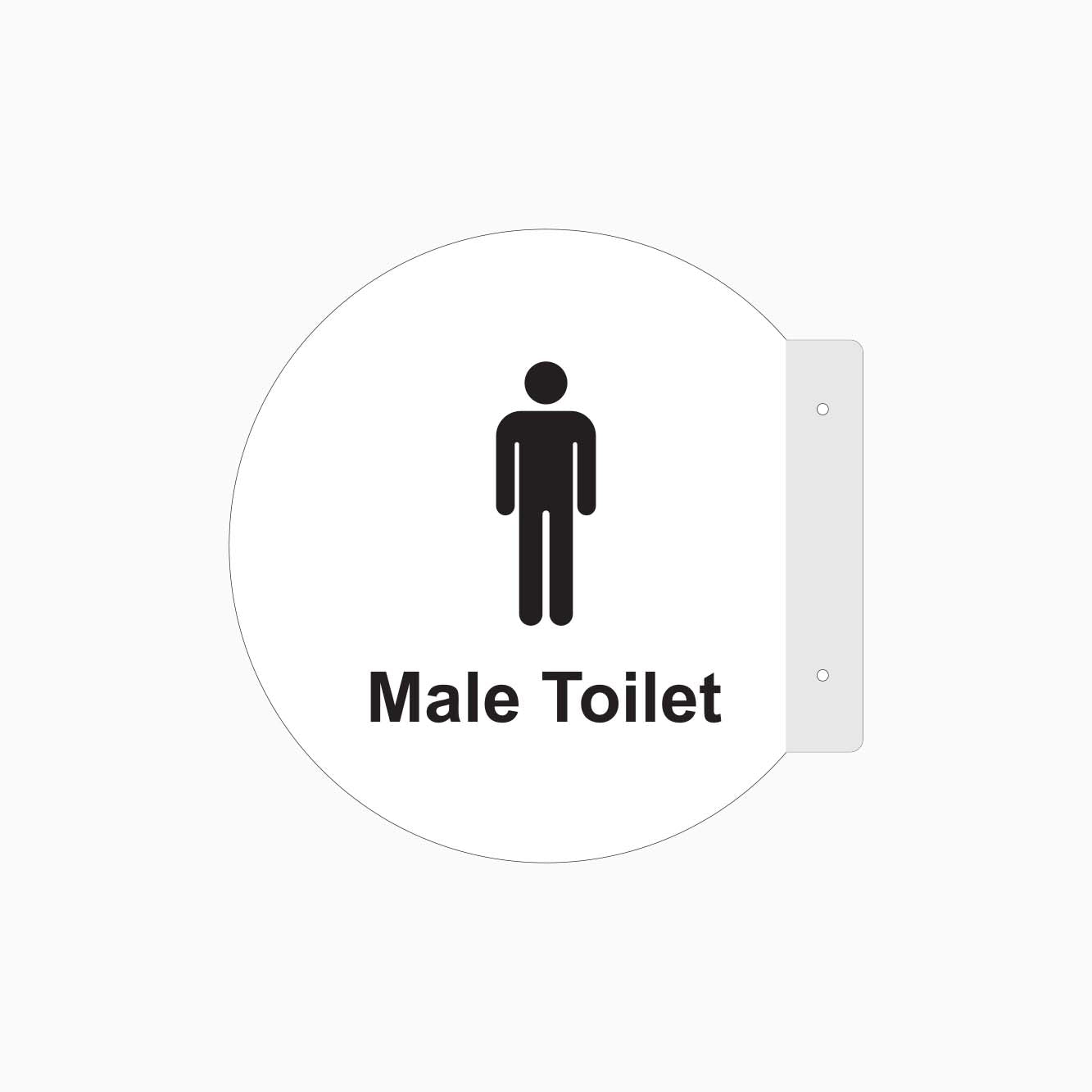 Double Sided Circle Blade Male Toilet Sign - white - GET SGNS