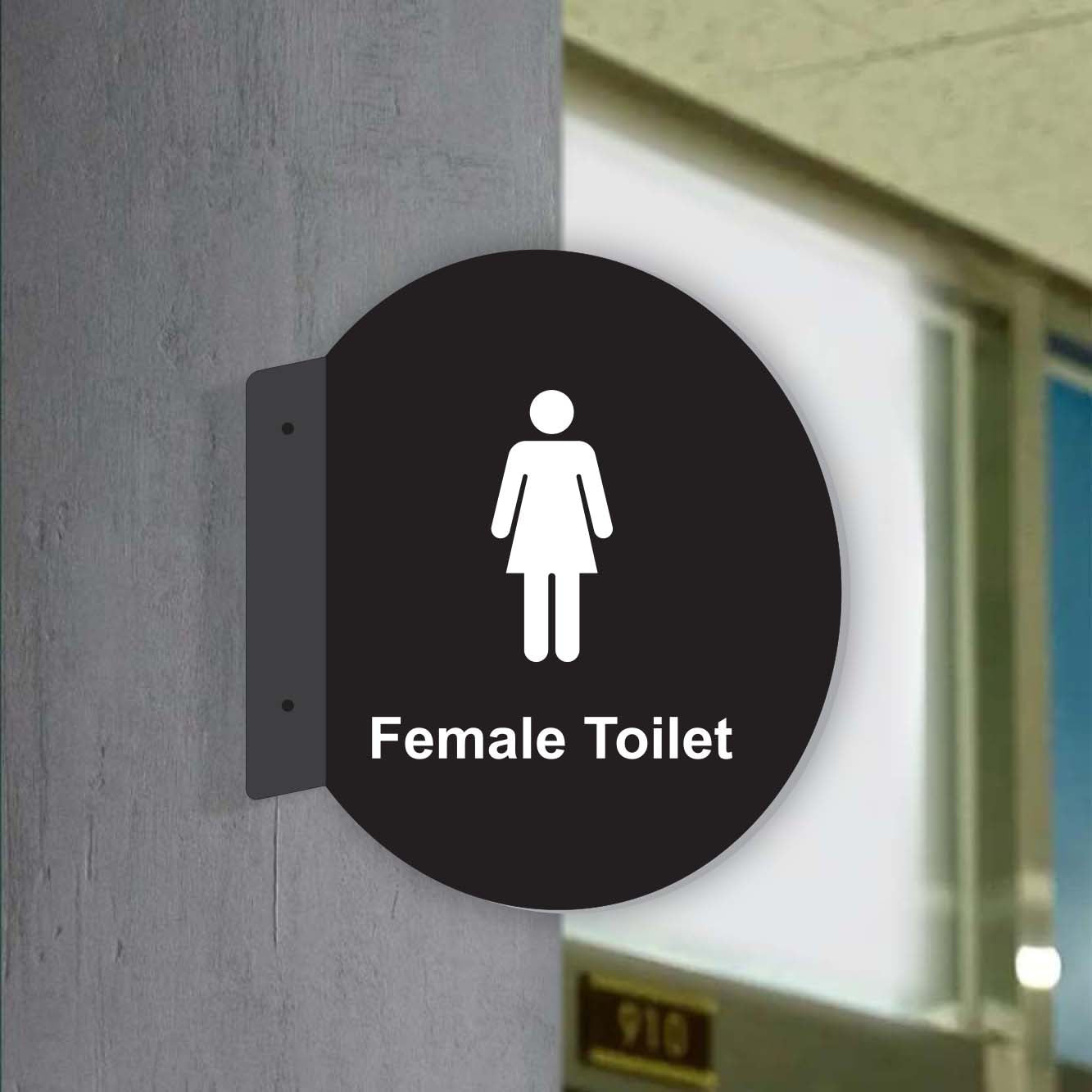 Double Sided Circle Blade, Female Toilet Sign - black - get signs