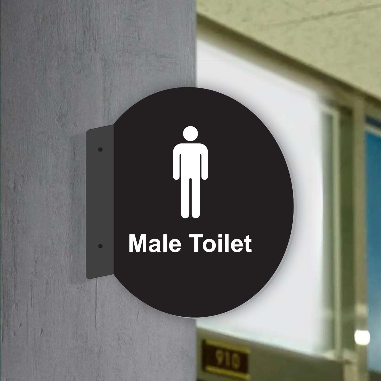 Double Sided Circle Blade Male Toilet Sign - black - GET SGNS