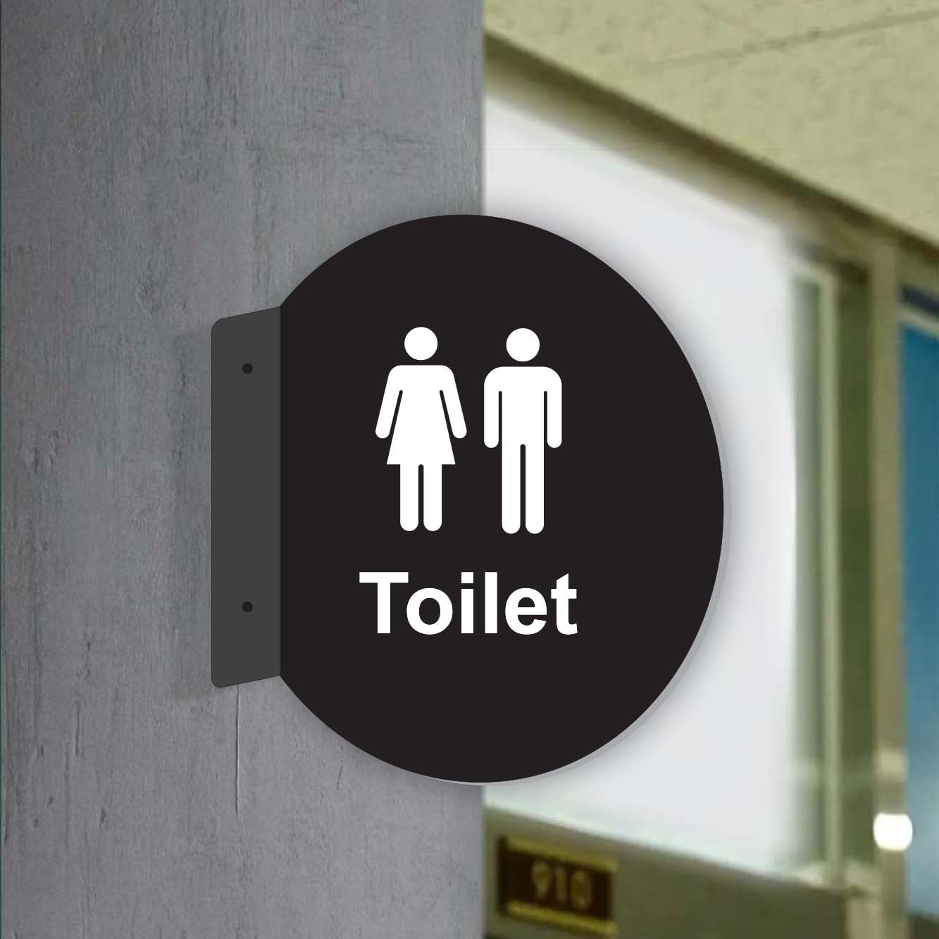 Double Sided Circle Blade Toilet Sign - GET SIGNS - BLACK